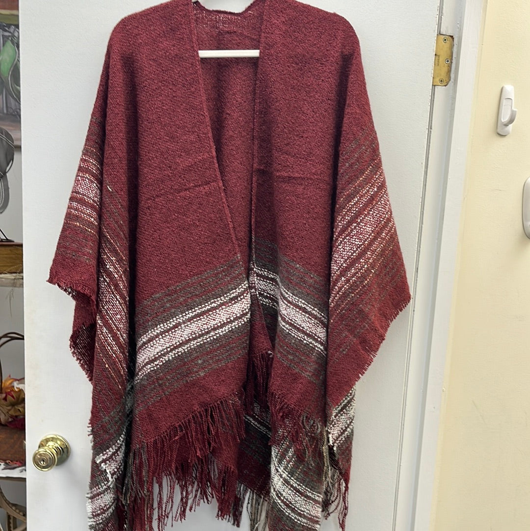 Burgandy Striped Poncho