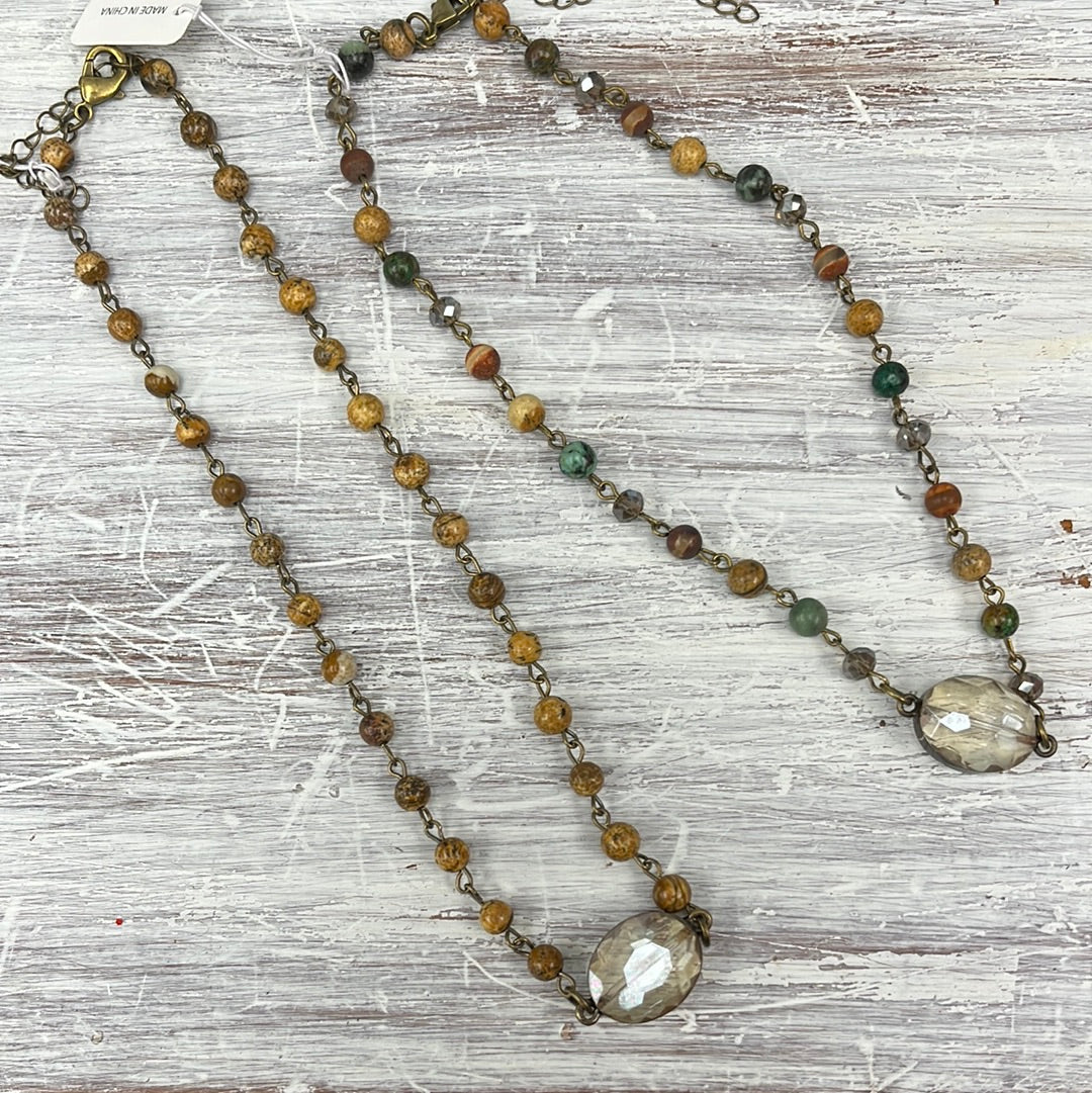 Bead Necklace w/ Glass Charm