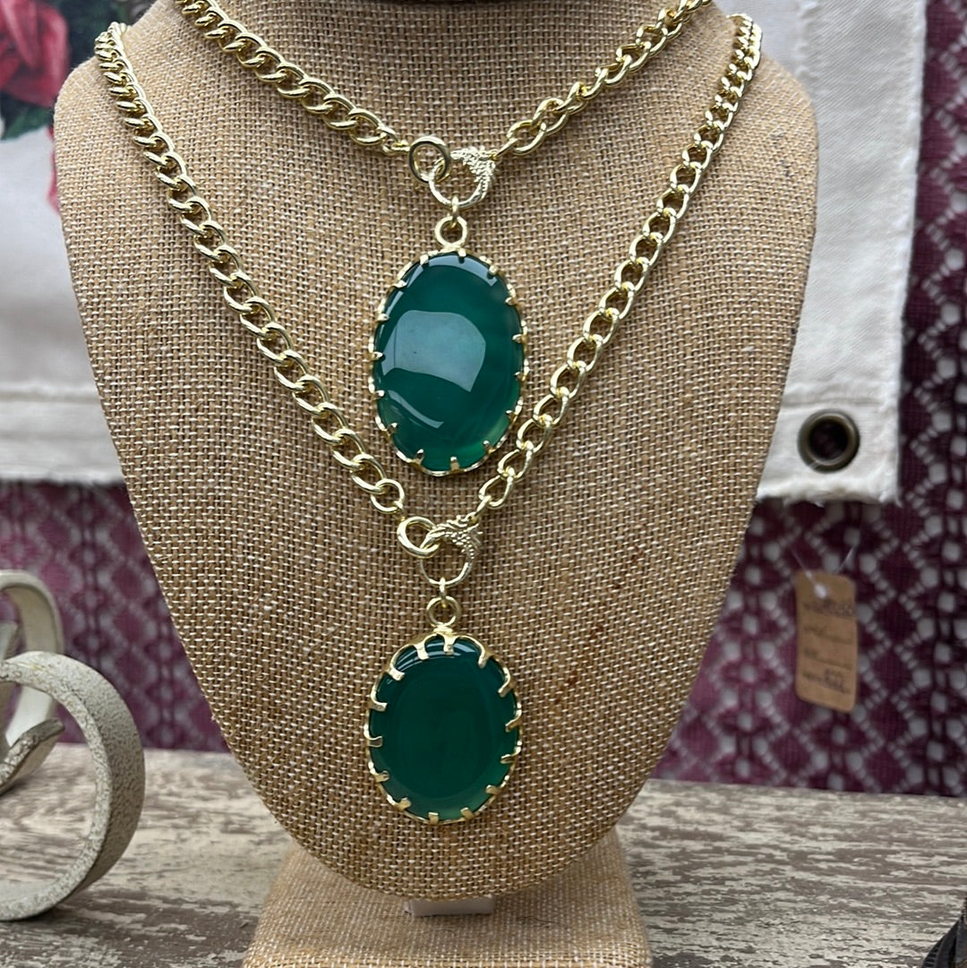Green Vintage Crystal Stone Necklace