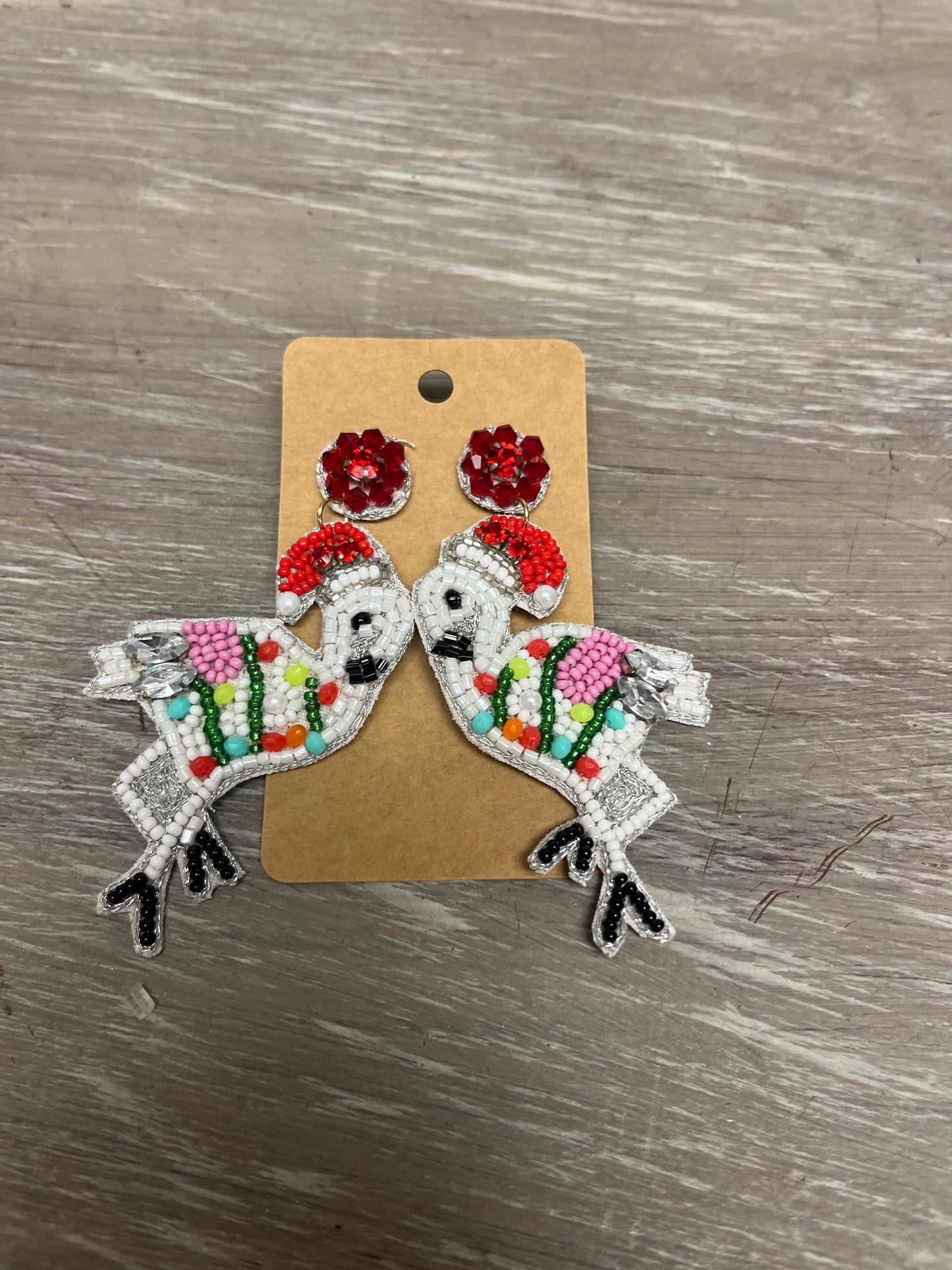 Christmas Bead Flamingo Earrings