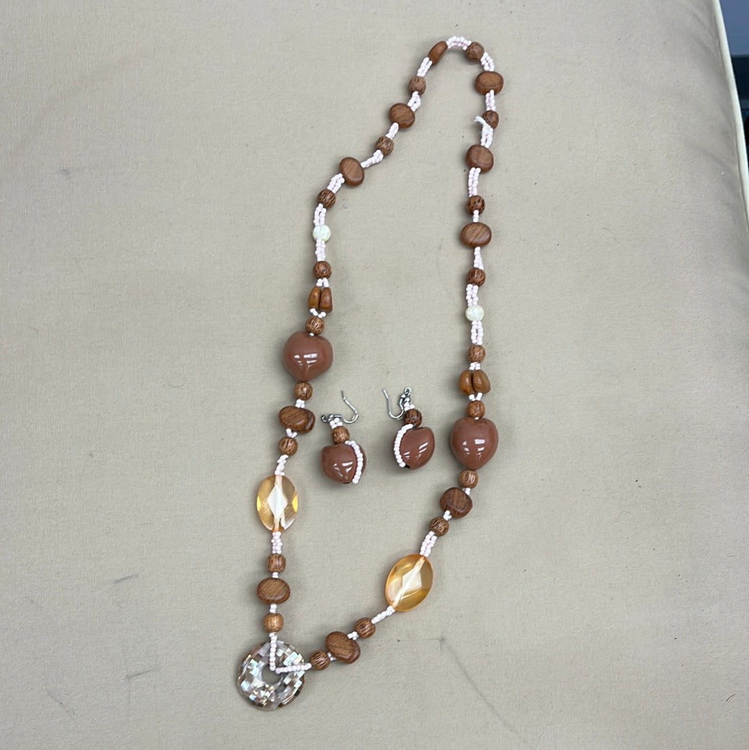 Wood Bead Necklace & Earring Set