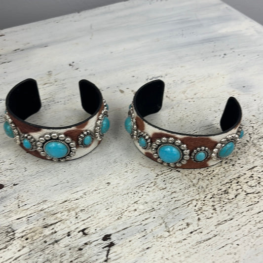 Turquoise & Cow Print Cuff Bracelet