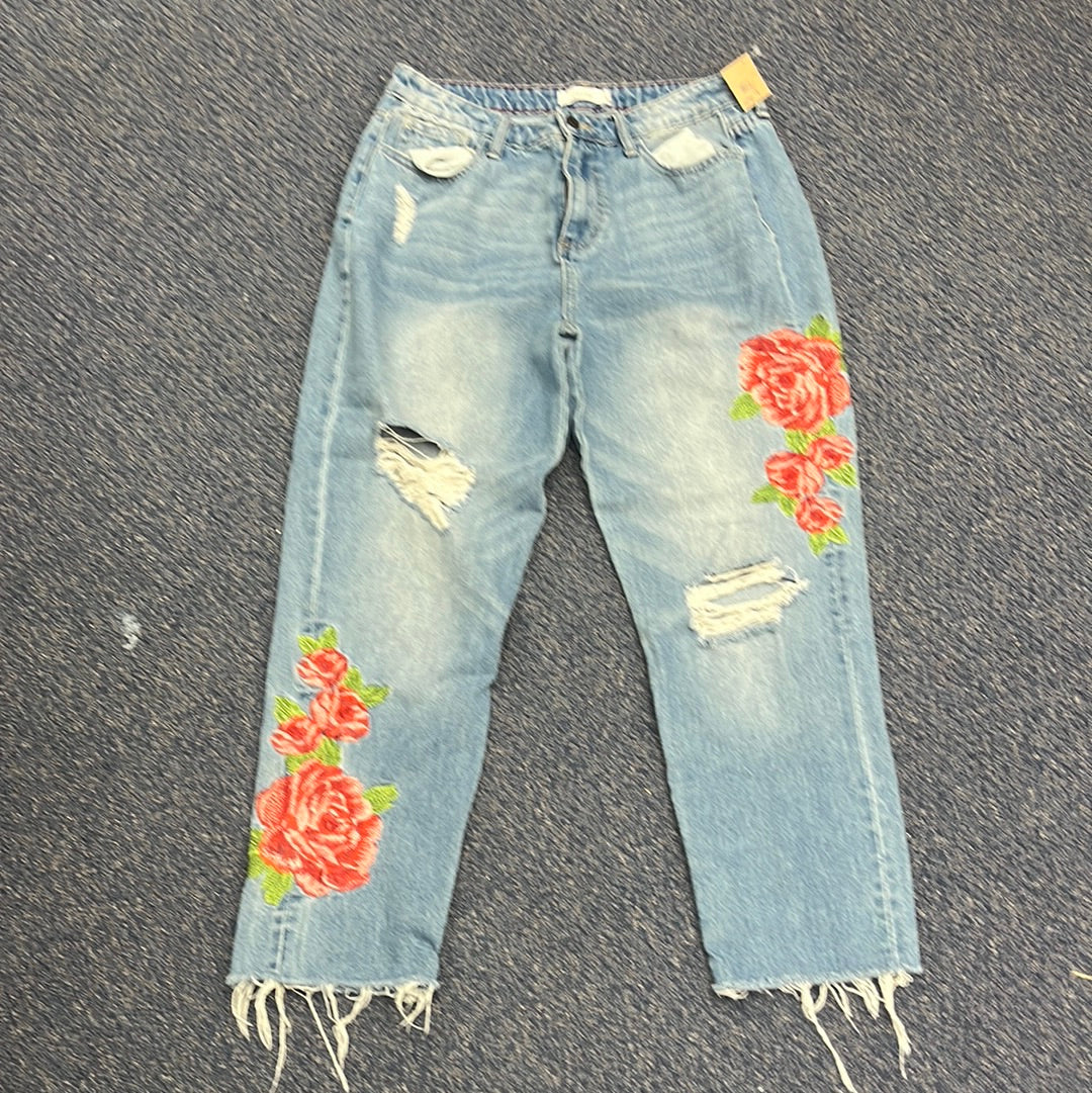Embroidered Rose Jeans