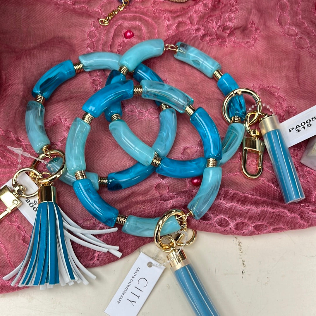 Blue Bead Bracelet Key Chain